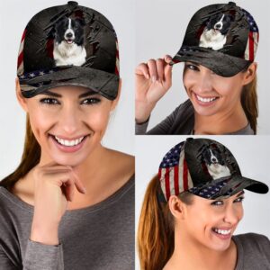 Border Collie On The American Flag Cap Hats For Walking With Pets Gifts Dog Hats For Relatives 2 qeinn2