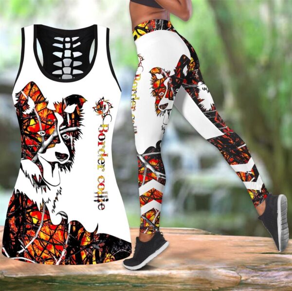 Border Collie Orange Tattoos Hollow Tanktop Legging Set Outfit – Casual Workout Sets – Dog Lovers Gifts For Him Or Her