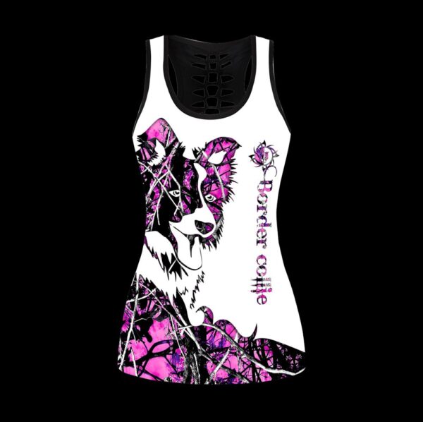 Border Collie Pink Tattoos Hollow Tanktop Legging Set Outfit – Casual Workout Sets – Dog Lovers Gifts For Him Or Her
