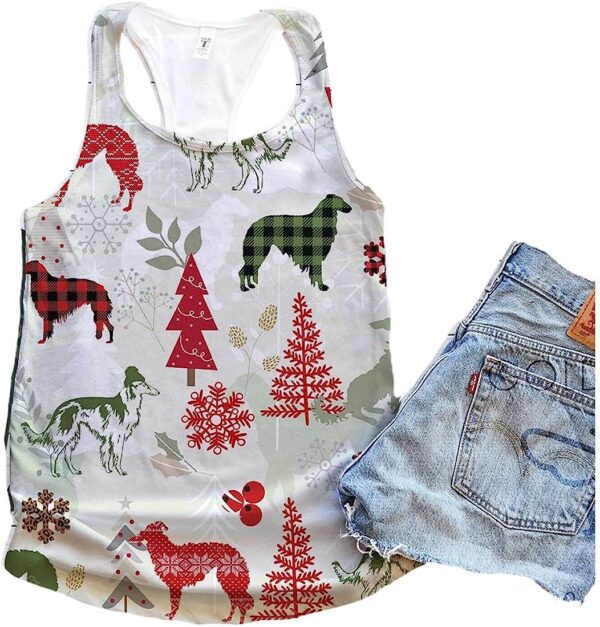 Borzoi Dog Christmas Flannel Tank Top – Summer Casual Tank Tops For Women – Gift For Young Adults