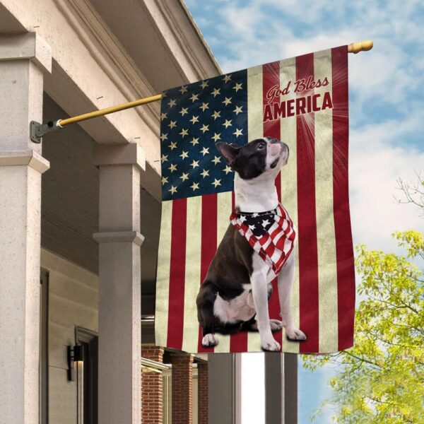 Boston Terrier God Bless House Flag – Dog Flags Outdoor – Dog Lovers Gifts for Him or Her