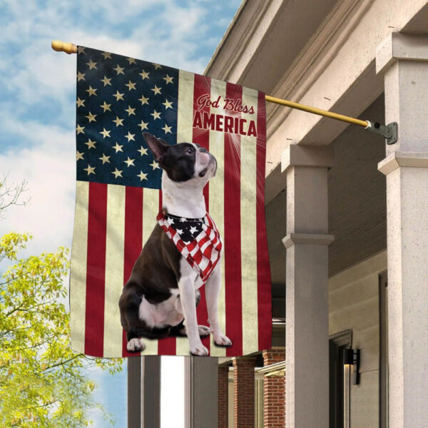 Boston Terrier God Bless House Flag – Dog Flags Outdoor – Dog Lovers Gifts for Him or Her