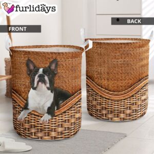 Boston Terrier Rattan Texture Laundry Basket…