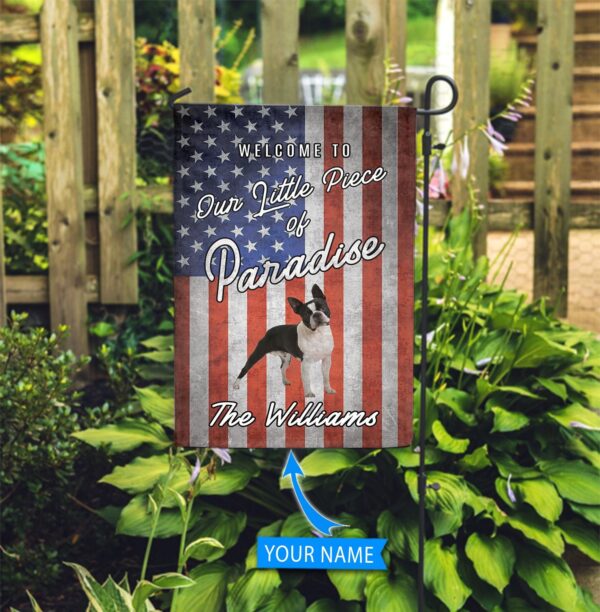 Boston Terrier Welcome To Our Paradise Personalized Flag – Garden Dog Flag – Custom Dog Garden Flags