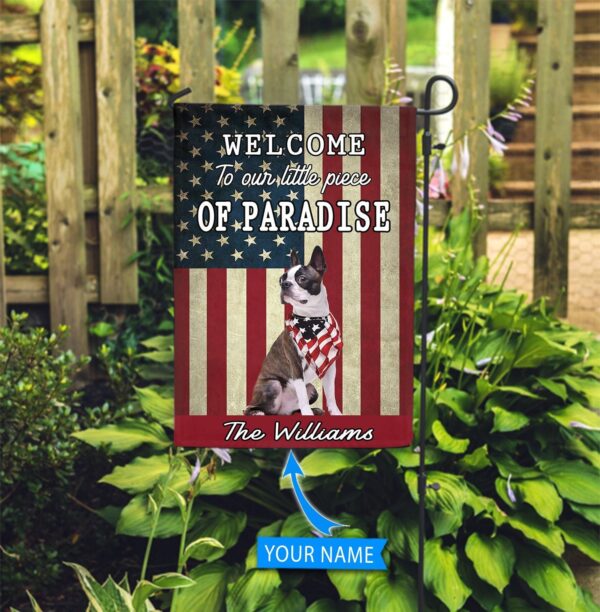 Boston Terrier Welcome To Our Paradise Personalized Flag – Garden Dog Flag – Gift For Dog Lovers