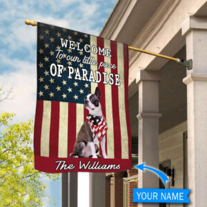 Boston Terrier Welcome To Our Paradise Personalized Flag Garden Dog Flag Gift For Dog Lovers 2