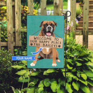 Boxer Welcome To Our Happy Place Personalized Flag Custom Dog Garden Flags Dog Flags Outdoor 2