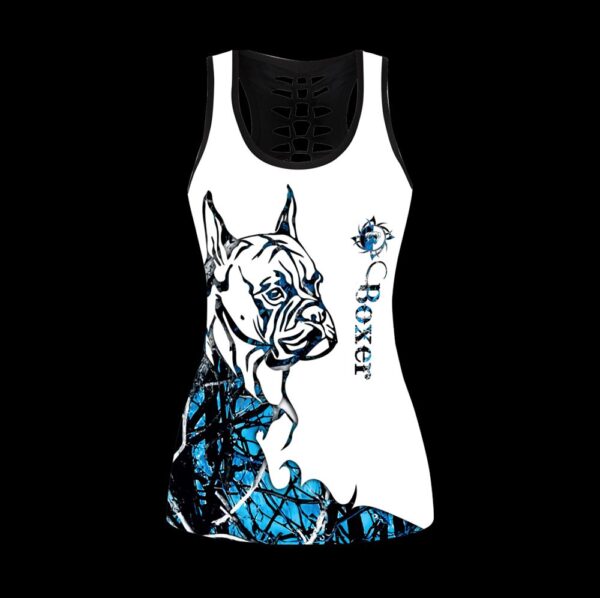 Boxer Blue Tattoos Hollow Tanktop Legging Set Outfit – Casual Workout Sets – Dog Lovers Gifts For Him Or Her