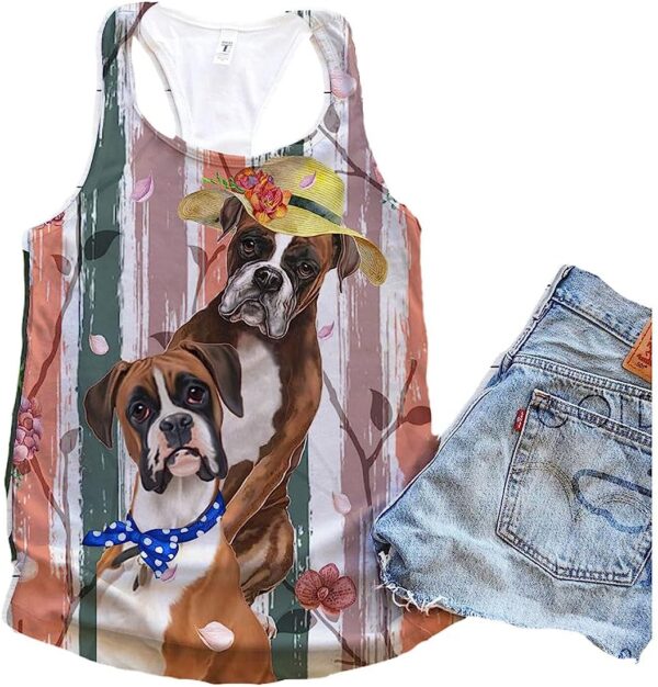 Boxer Dog Floral Portrait Tank Top – Summer Casual Tank Tops For Women – Gift For Young Adults