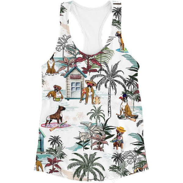 Boxer Dog Hawai Beach Floral Tank Top – Summer Casual Tank Tops For Women – Gift For Young Adults