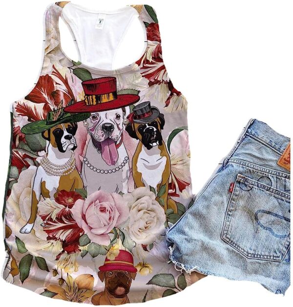 Boxer Dog Vintage Floral 80s Tank Top – Summer Casual Tank Tops For Women – Gift For Young Adults