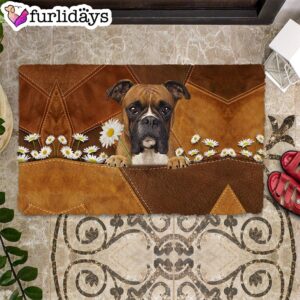 Boxer Holding Daisy Doormat Xmas Welcome Mats Gift For Dog Lovers 1