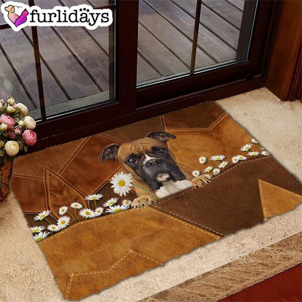 Boxer Holding Daisy Doormat – Xmas Welcome Mats – Gift For Dog Lovers