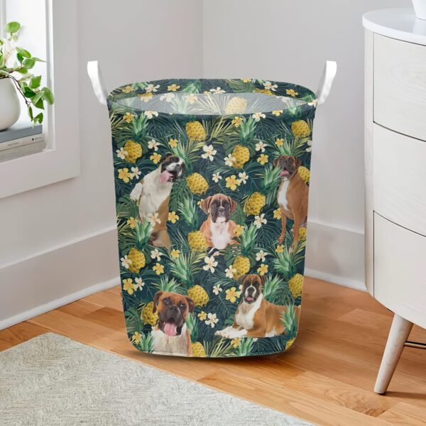Boxer In Pineapple Tropical Pattern Laundry Basket – Dog Laundry Basket – Mother Gift – Gift For Dog Lovers
