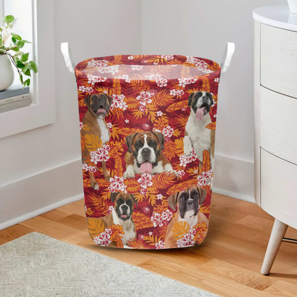 Boxer In Seamless Tropical Floral With Palm Leaves Laundry Basket – Dog Laundry Basket – Mother Gift – Gift For Dog Lovers