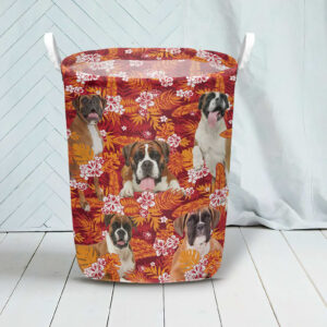 Boxer In Seamless Tropical Floral With Palm Leaves Laundry Basket Dog Laundry Basket Mother Gift Gift For Dog Lovers 3