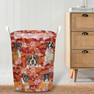 Boxer In Seamless Tropical Floral With Palm Leaves Laundry Basket Dog Laundry Basket Mother Gift Gift For Dog Lovers 4