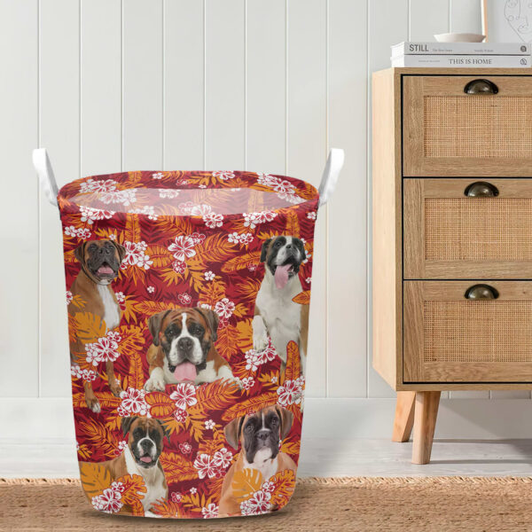 Boxer In Seamless Tropical Floral With Palm Leaves Laundry Basket – Dog Laundry Basket – Mother Gift – Gift For Dog Lovers