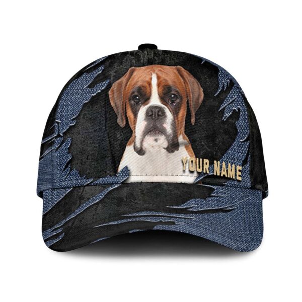Boxer Jean Background Custom Name & Photo Dog Cap – Classic Baseball Cap All Over Print – Gift For Dog Lovers