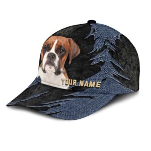Boxer Jean Background Custom Name Cap Classic Baseball Cap All Over Print Gift For Dog Lovers 3 hihpqu
