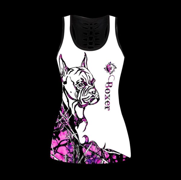Boxer Pink Tattoos Hollow Tanktop Legging Set Outfit – Casual Workout Sets – Dog Lovers Gifts For Him Or Her