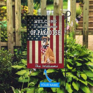 Boxer Welcome To Our Paradise Personalized Flag Garden Dog Flag Custom Dog Garden Flags 1