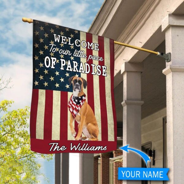 Boxer Welcome To Our Paradise Personalized Flag – Garden Dog Flag – Custom Dog Garden Flags