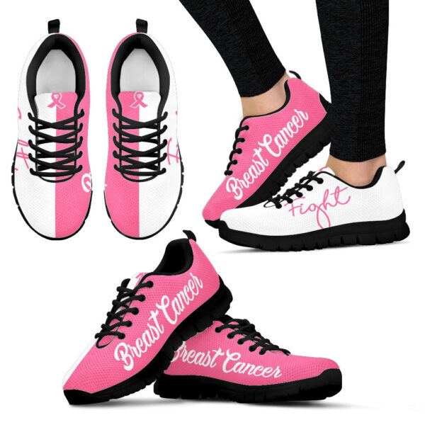 Breast Cancer Fight Shoes Pink White Sneaker Walking Shoes – Best Shoes For Men And Women – Cancer Awareness Shoes