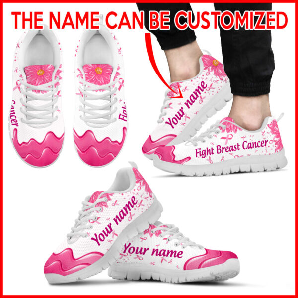 Breast Cancer Shoes Daisy Flower Fashion Sneaker Walking Shoes – Personalized Custom – Best Gift For Men And Women