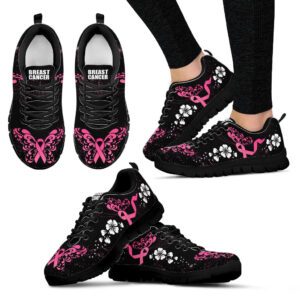 Breast Cancer Shoes Flower Black Sneaker…