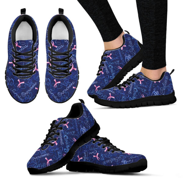 Breast Cancer Shoes Pattern Navy Sneaker Walking Shoes – Best Gift For Men And Women – Cancer Awareness Shoes
