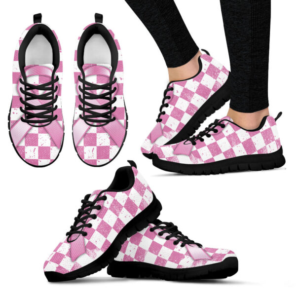 Breast Cancer Shoes Plaid Sneaker Walking Shoes – Best Shoes For Men And Women – Cancer Awareness Shoes