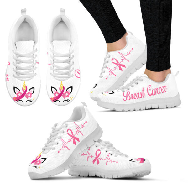 Breast Cancer Shoes Unicorn White Sneaker Walking Shoes – Best Shoes For Men And Women – Cancer Awareness Shoes Malalan