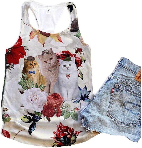 British Shorthair Cat Flower Autumn Tank Top – Summer Casual Tank Tops For Women – Gift For Young Adults
