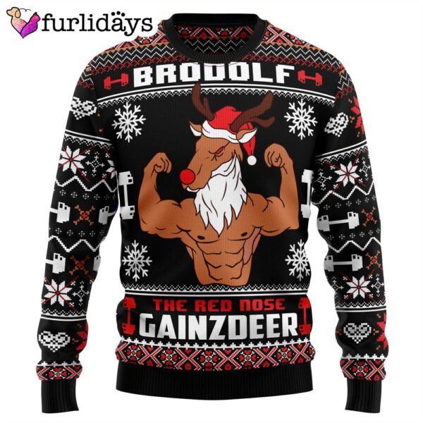 Brodolf The Red Nose Gainzdeer Gym Ugly Christmas Sweater – Lover Xmas Sweater Gift