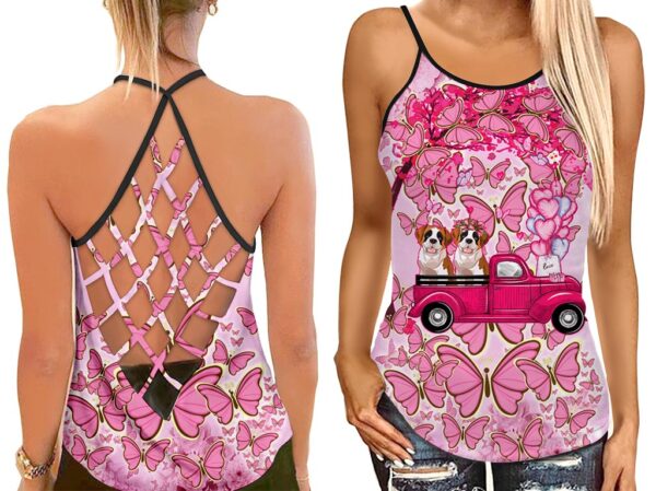 Bull Dog And Butterflies Criss Cross Open Back Tank Top – Workout Shirts – Gift For Dog Lovers