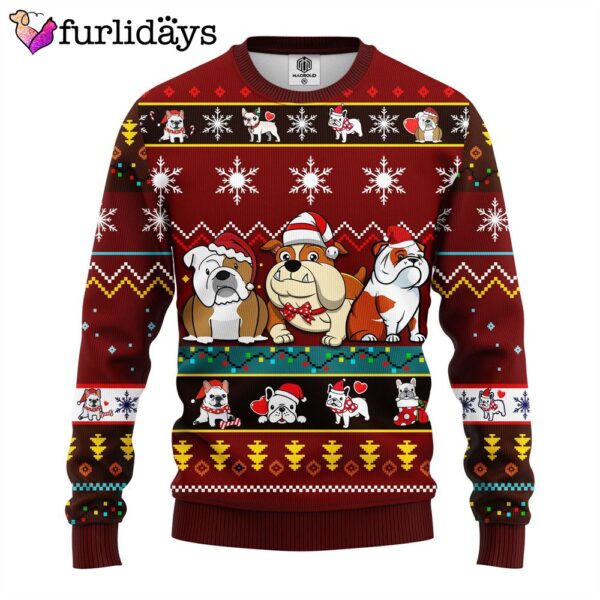 Bull Dog Cartoon Noel Mc Ugly Christmas Red Brown – Crewneck Sweater – Christmas Outfits Gift