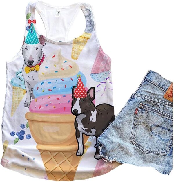 Bull Terrier Dog And Ice Cream Tank Top – Summer Casual Tank Tops For Women – Gift For Young Adults