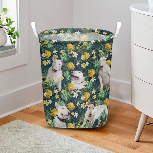 Bull Terrier In Pineapple Tropical Pattern Laundry Basket – Dog Laundry Basket – Mother Gift – Gift For Dog Lovers