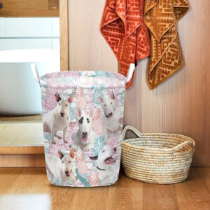 Bull Terrier In Summer Tropical With Leaf Seamless Laundry Basket Dog Laundry Basket Mother Gift Gift For Dog Lovers 1
