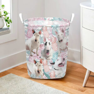 Bull Terrier In Summer Tropical With Leaf Seamless Laundry Basket Dog Laundry Basket Mother Gift Gift For Dog Lovers 2