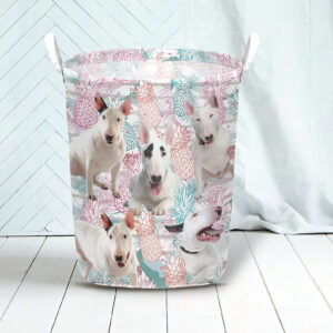 Bull Terrier In Summer Tropical With Leaf Seamless Laundry Basket Dog Laundry Basket Mother Gift Gift For Dog Lovers 3