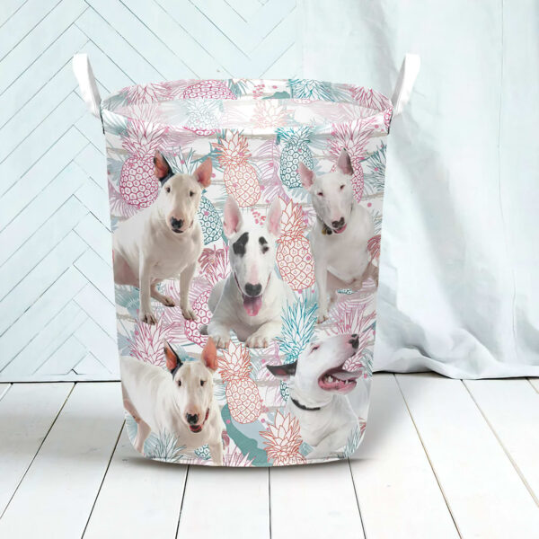 Bull Terrier In Summer Tropical With Leaf Seamless Laundry Basket – Dog Laundry Basket – Mother Gift – Gift For Dog Lovers