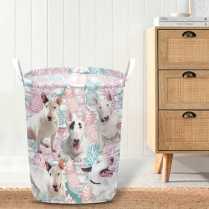 Bull Terrier In Summer Tropical With Leaf Seamless Laundry Basket Dog Laundry Basket Mother Gift Gift For Dog Lovers 4
