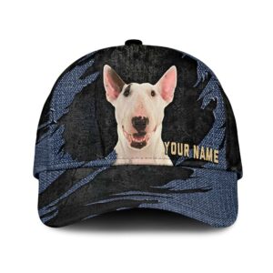 Bull Terrier Jean Background Custom Name Cap Classic Baseball Cap All Over Print Gift For Dog Lovers 1 fyziun
