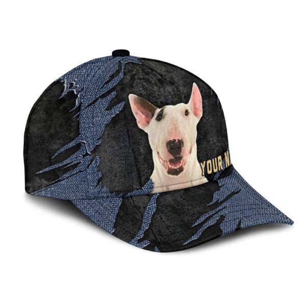 Bull Terrier Jean Background Custom Name & Photo Dog Cap – Classic Baseball Cap All Over Print – Gift For Dog Lovers