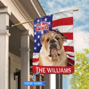 Bulldog God Bless America Personalized House Flag Garden Dog Flag Personalized Dog Garden Flags 1