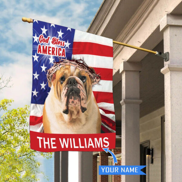 Bulldog God Bless America Personalized House Flag – Garden Dog Flag – Personalized Dog Garden Flags