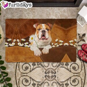 Bulldog Holding Daisy Doormat – Funny…