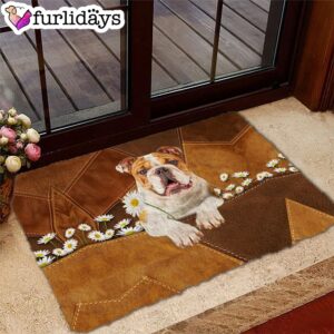 Bulldog Holding Daisy Doormat Funny Doormat Gift For Dog Lovers 2